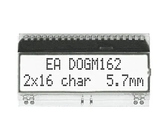 63-5067-41 Electronic Assembly EA DOGM162W-A Alphanumeric LCD Display, White on Black, 2 Rows by 16 Characters, Transflective EA DOGM162W-A