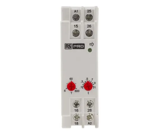 63-5165-55 RS Pro True Off Delay Single Timer Relay, Screw, 0.6 → 600 s, DPDT, 2 Contacts, DPCO, 24 → 240 V ac/dc 896-6844