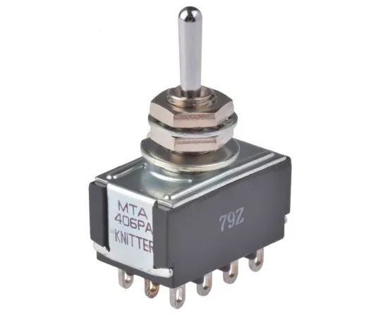 63-5131-66 KNITTER-SWITCH Four Pole Double Throw (4PDT) Toggle Switch, On-On-On, Panel Mount MTA 406 PA