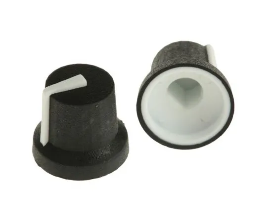 63-5092-25 RS Potentiometer Knob, Push-On Type, 16.8mm Knob Diameter, Black, D Shaped Shaft Type, 6mm Shaft 777-7366