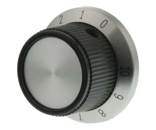 63-5096-64 TE Connectivity Potentiometer Knob, Dial Type, 25.9mm Knob Diameter, Black, 6.35mm Shaft PKD70B101/4