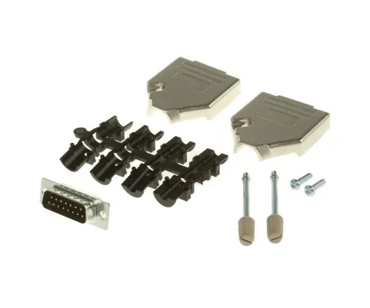 63-5080-71 15 Way D-Sub Plug Connector Kit With Assembly, Contact Insert, D-sub Plug Connector, Full Metal Jack Screws, Hood, UNC MHDTZK15-DM15P-K