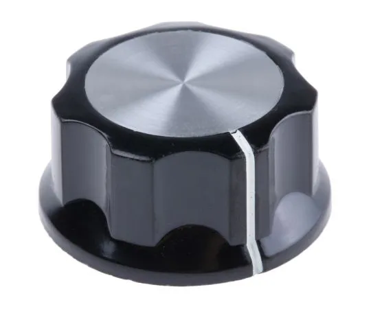 63-5096-57 TE Connectivity Potentiometer Knob, Grub Screw Type, 33mm Knob Diameter, Black, 6.35mm Shaft PKES120B1/4