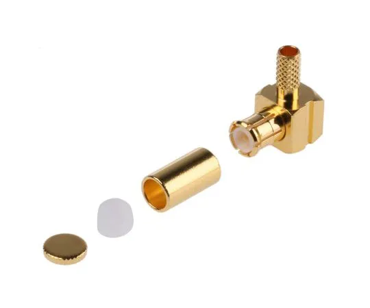 63-4981-26 Amphenol Right Angle Cable Mount MCX Connector Plug, 50Ω Impedance, Crimp Termination, 0 → 6GHz, RG174/U, RG188 MCX1112A1-3GT30G-5-50