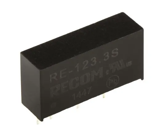 63-4938-57 Recom RE 1W Isolated DC-DC Converter Through Hole, Voltage in 10.8 → 13.2 V dc, Voltage out 3.3V dc RE-123.3S