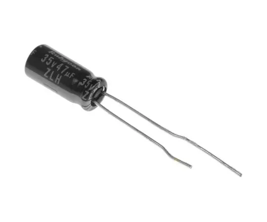 63-4985-07 Rubycon 47μF 35V dc Aluminium Electrolytic Capacitor, Through Hole 5 (Dia.) x 11mm +105°C 5mm 7.5mm 35ZLH47MEFCT5X11