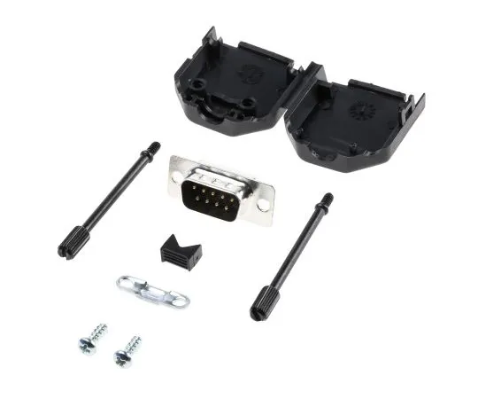 63-5080-82 9 Way D-Sub Plug Connector Kit With Contact Insert, D-sub Plug Connector, Hood, UNC 4-40 Thumb Screws MHDPPK9-DB9P-K