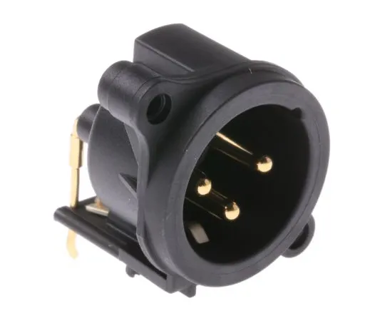 63-5028-02 Neutrik 3 Way Right Angle Panel Mount XLR Connector, Male, Gold Cobalt over Enickel Plated Contacts, 50 V NC3MAH