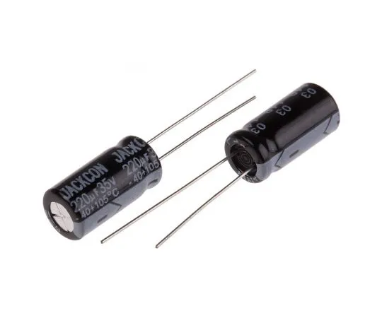 63-4998-20 RS PRO 220μF 35V dc Aluminium Electrolytic Capacitor, Through Hole 8 (Dia.) x 16mm +105°C 8mm 3.5mm 16mm 711-1261