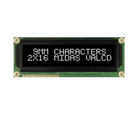 63-5160-91 Midas MC21609A12W-VNMLW MC21609 Alphanumeric LCD Display Black, 2 Rows by 16 Characters, Transmissive MC21609A12W-VNMLW
