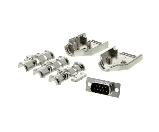 63-5080-75 9 Way D-Sub Plug Connector Kit With Cable Clamp, Contact Insert, D-sub Plug Connector, Hood, Metalised Grommet Kit, UNC MHDM9-DB9P-K