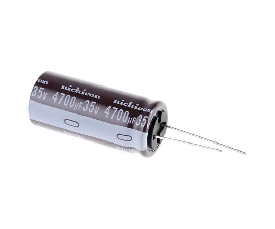 63-5008-16 Nichicon 4700μF 35V dc Aluminium Electrolytic Capacitor, Through Hole 18 (Dia.) x 40mm +105°C 18mm 7.5mm UPW1V472MHD