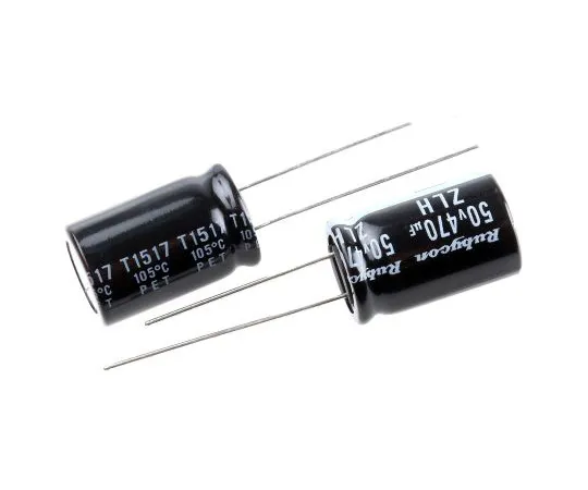 63-4985-19 Rubycon 470μF 50V dc Aluminium Electrolytic Capacitor, Through Hole 12.5 (Dia.) x 20mm +105°C 12.5mm 5mm 50ZLH470MEFC12.5X20