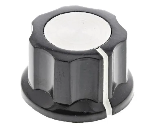 63-5096-55 TE Connectivity Potentiometer Knob, Grub Screw Type, 21.7mm Knob Diameter, Black, 6.35mm Shaft PKES70B1/4