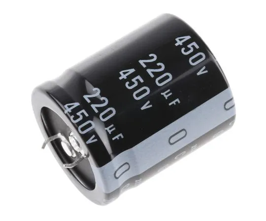 63-5043-65 Nichicon 220μF 450V dc Aluminium Electrolytic Capacitor, Through Hole 30 (Dia.) x 35mm +105°C 30mm 10mm LGU2W221MELB