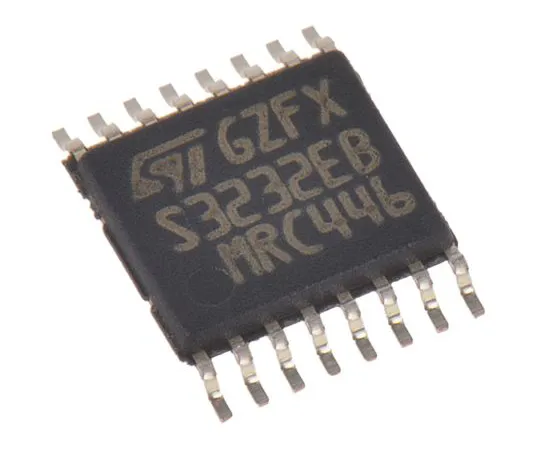 63-5123-06 STMicroelectronics ST3232EBTR, Line Transceiver, RS-232 2-TX 2-RX, 3.3 V, 5 V, 16-Pin TSSOP ST3232EBTR