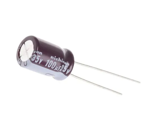 63-5042-70 Nichicon 100μF 35V dc Aluminium Electrolytic Capacitor, Through Hole 8 (Dia.) x 11.5mm +105°C 8mm 3.5mm UPV1V101MGD