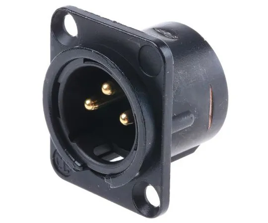 63-5015-02 Neutrik 3 Way Panel Mount XLR Connector, Male, Gold over Nickel Plated Contacts, 50 V NC3MD-L-B-1