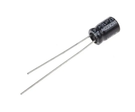 63-4989-54 RS PRO 47μF 16V dc Aluminium Electrolytic Capacitor, Through Hole 5 (Dia.) x 7mm +105°C 5mm 2mm 7mm 707-5758