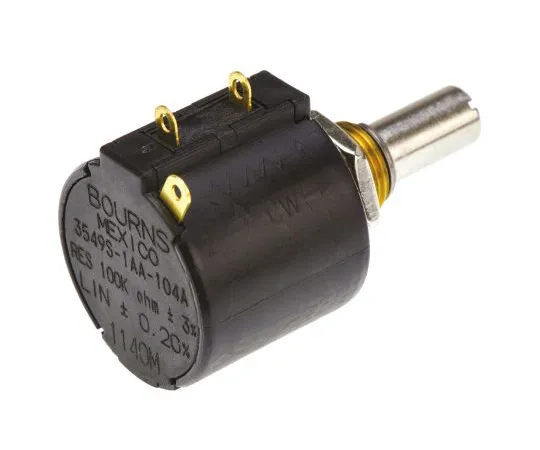 63-4971-22 Bourns 1 Gang 10 Turn Rotary Wirewound Potentiometer with a 6.35 mm Dia. Shaft, 100kΩ, ±3%, 2W, Linear 3549S-1AA-104A 3549S-1AA-104A