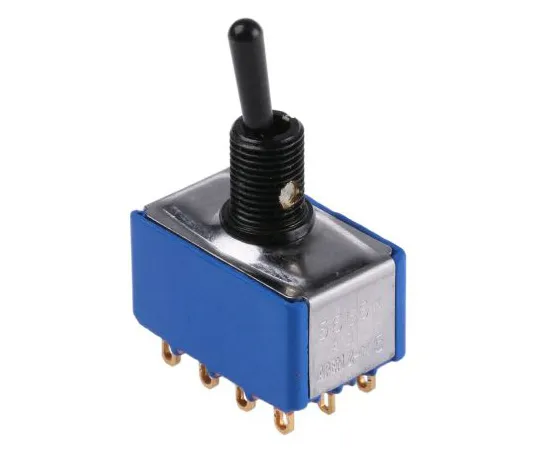 63-4970-58 APEM Four Pole Double Throw (4PDT) Toggle Switch, Latching, Panel Mount 5666ADBGK