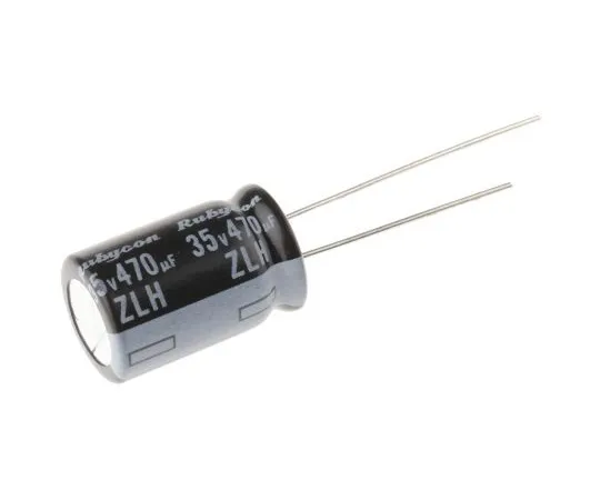 63-4985-13 Rubycon 470μF 35V dc Aluminium Electrolytic Capacitor, Through Hole 10 (Dia.) x 16mm +105°C 10mm 5mm 35ZLH470MEFC10X16
