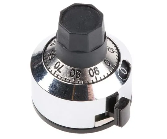 63-5088-55 Bourns Potentiometer Knob, Dial Type, 22.2mm Knob Diameter, Chrome, 6mm Shaft H-23-6M