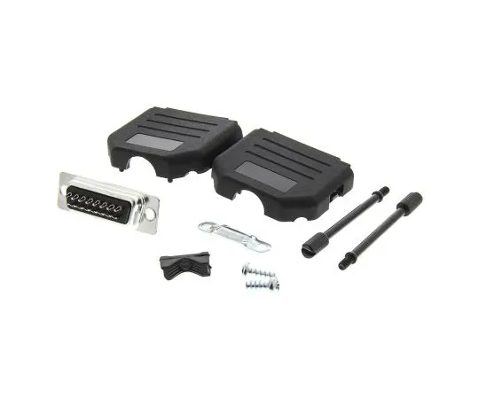 63-5080-85 15 Way D-Sub Plug Connector Kit With Contact Insert, D-sub Plug Connector, Hood, UNC 4-40 Thumb Screws MHDPPK15-DB15P-K