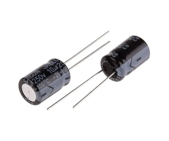 63-4998-80 RS PRO 10μF 250V dc Aluminium Electrolytic Capacitor, Through Hole 10 (Dia.) x 15mm +105°C 10mm 5mm 15mm 711-1927