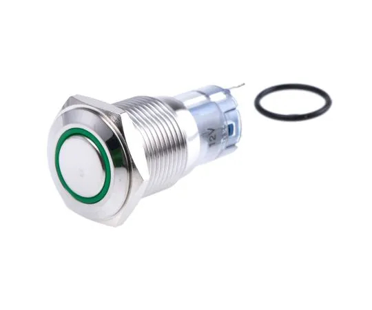 63-5125-52 RS PRO Single Pole Double Throw (SPDT) Momentary Green LED Push Button Switch, IP65, IP67, 16 (Dia.)mm, Panel Mount, 811-8449