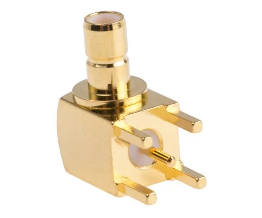63-4981-40 Amphenol Right Angle Through Hole Standard SMB Connector, 50Ω Impedance, Solder Termination, Coaxial cable type SMB1252B1-3GT30G-50