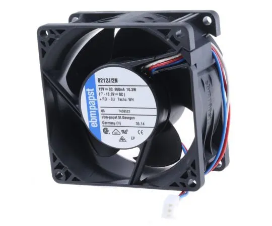 63-5066-26 ebm-papst 8200J Series Axial Fan, 80 x 80 x 38mm, 132m³/h, 10W, 12 V dc 8212J/2N-RS0