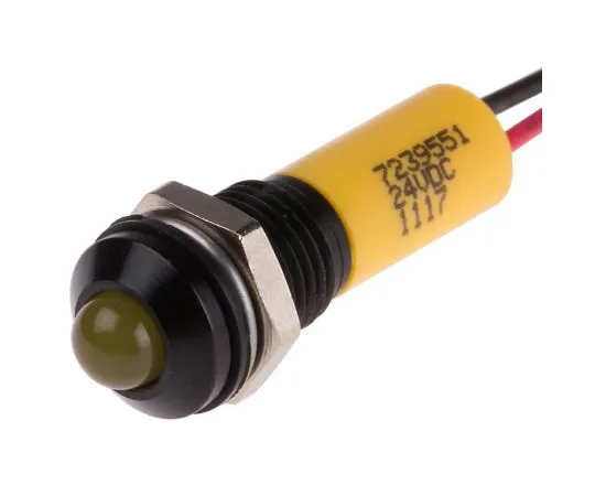 63-5024-11 RS PRO Yellow Indicator, 24 V dc, 8mm Mounting Hole Size, Lead Wires Termination, IP67 723-9551