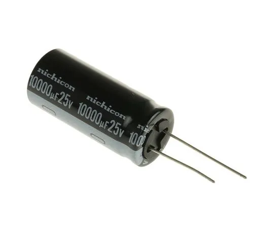 63-5043-13 Nichicon 10000μF 25V dc Aluminium Electrolytic Capacitor, Through Hole 18 (Dia.) x 40mm +105°C 18mm 7.5mm UVY1E103MHD