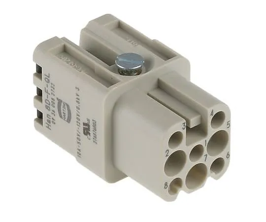 63-4980-58 Han D Series Quick Lock Connector, Female, 8 Way, 10A, 120 V 9360082732