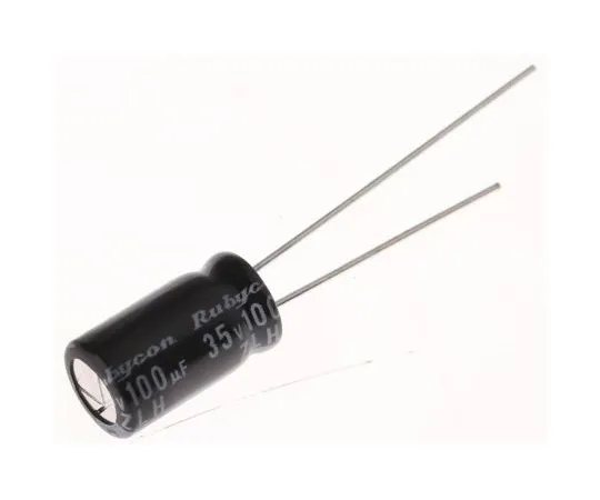 63-4985-08 Rubycon 100μF 35V dc Aluminium Electrolytic Capacitor, Through Hole 6.3 (Dia.) x 11mm +105°C 6.3mm 2.5mm 35ZLH100MEFC6.3X11