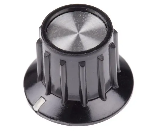 63-5096-60 TE Connectivity Potentiometer Knob, Grub Screw Type, 20.2mm Knob Diameter, Black, 6.35mm Shaft PKA50B1/4