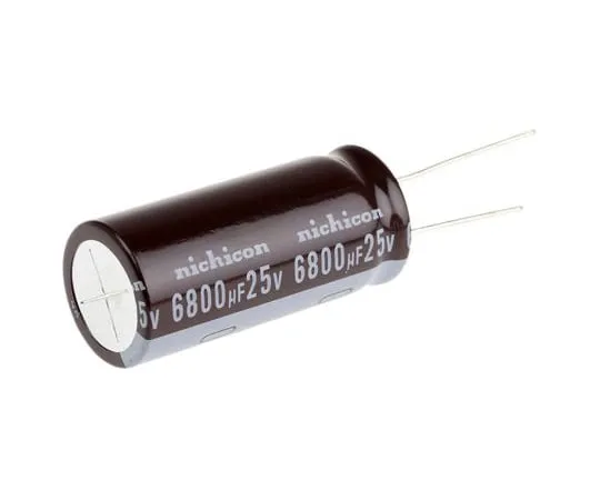 63-5007-92 Nichicon 6800μF 25V dc Aluminium Electrolytic Capacitor, Through Hole 18 (Dia.) x 40mm +105°C 18mm 7.5mm UPW1E682MHD