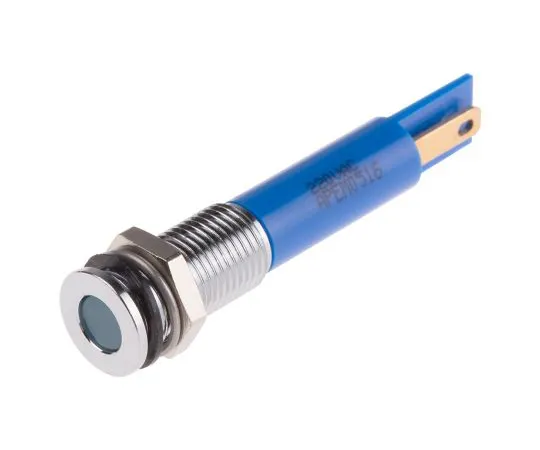 63-5176-09 RS PRO Blue Indicator, 220 V ac, 8mm Mounting Hole Size, Faston, Solder Lug Termination, IP67 913-8747