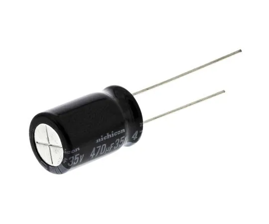 63-5043-18 Nichicon 470μF 35V dc Aluminium Electrolytic Capacitor, Through Hole 10 (Dia.) x 16mm +105°C 10mm 5mm UVY1V471MPD