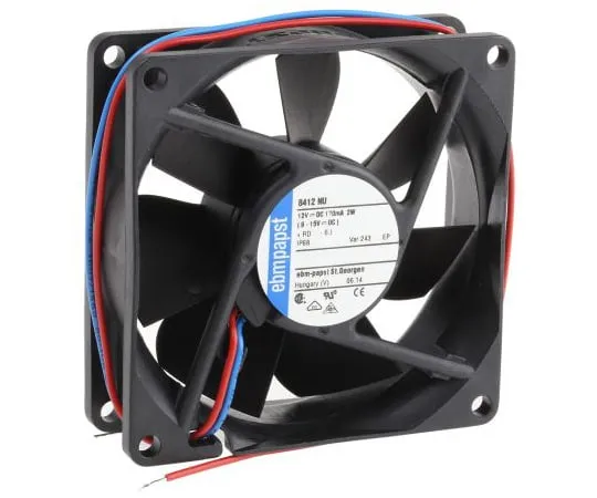 63-5091-68 ebm-papst 8400N Series Axial Fan, 80 x 80 x 25.4mm, 69m³/h, 2W, 12 V dc, IP68 8412NU