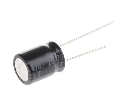 63-5027-62 Rubycon 470μF 25V dc Aluminium Electrolytic Capacitor, Through Hole 10 (Dia.) x 12.5mm +105°C 10mm 5mm 25ZLJ470M10X12.5