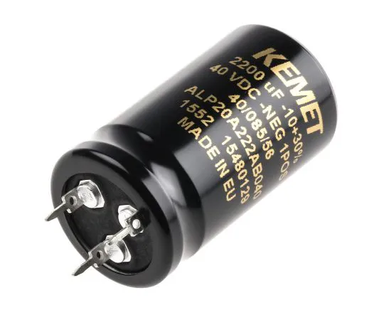 63-6547-06 KEMET 2200μF 40V dc Aluminium Electrolytic Capacitor, Through Hole 25 x 45mm +85°C 25mm 45mm ALP20A222AB040