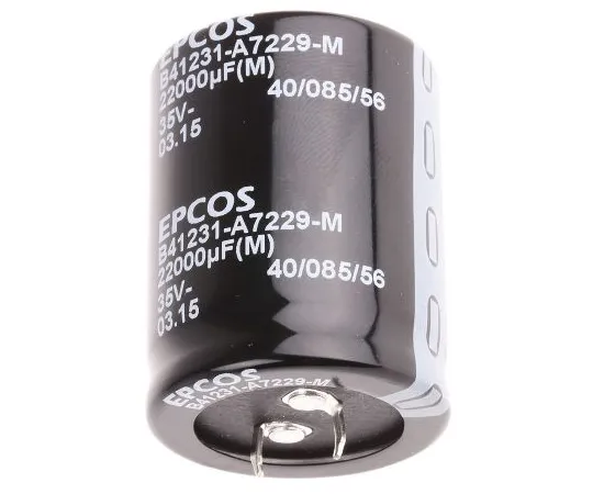 63-5086-17 EPCOS 22000μF 35V dc Aluminium Electrolytic Capacitor, Through Hole 35 (Dia.) x 45mm +85°C 35mm 10mm B41231A7229M000