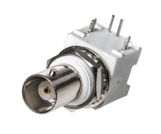 63-4981-10 Amphenol Right Angle 50Ω PCB Mount Bulkhead Fitting BNC Connector, jack, Nickel, Through Hole Termination B6252H5-NPP3G-50
