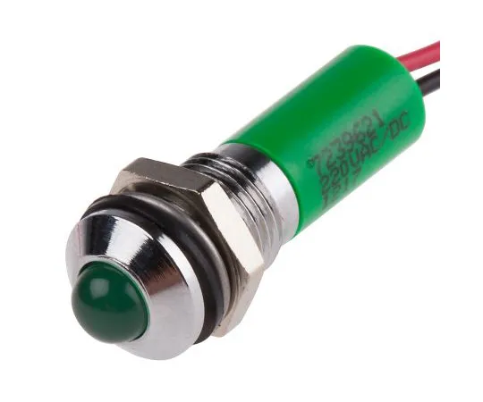 63-5024-22 RS PRO Green Indicator, 220 V ac, 8mm Mounting Hole Size, Lead Wires Termination, IP67 723-9621