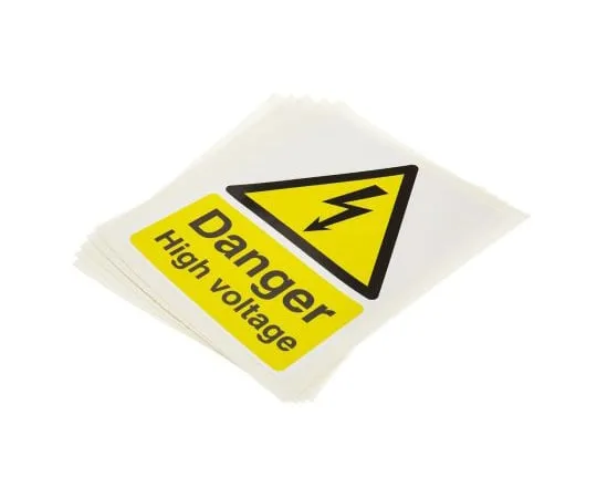 63-5091-66 RS PRO Electricity Danger Label (English), Black/White/Yellow Self-Adhesive Vinyl 776-0986