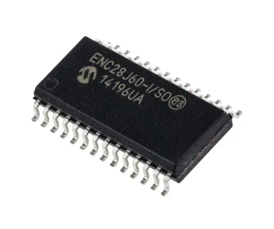 63-4975-92 Microchip ENC28J60-I/SO, Ethernet Controller, 10 Mbps, 100 Mbps, 1000 Mbps SPI, Serial-SPI, 3.3 V, 28-Pin SOIC ENC28J60-I/SO