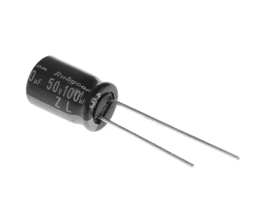 63-4984-79 Rubycon 100μF 50V dc Aluminium Electrolytic Capacitor, Through Hole 8 (Dia.) x 11.5mm +105°C 8mm 3.5mm 50ZL100MEFC8X11.5