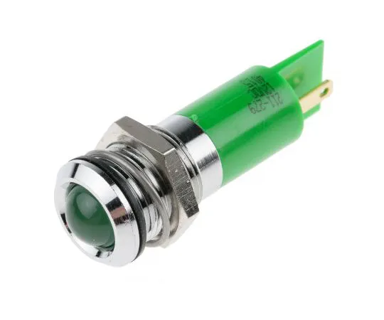 63-6587-27 RS PRO Green Indicator, 12 V dc, 14mm Mounting Hole Size, Solder Tab Termination 211-279